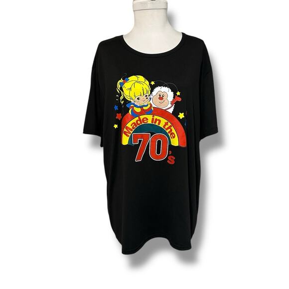 Black Short Sleeve Tee with vintage rainbow Brite Cartoon Graphic made in 70s - Picture 1 of 4
